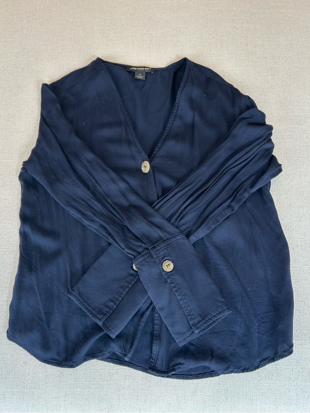 Something Navy Navy V-Neck Button Front Blouse